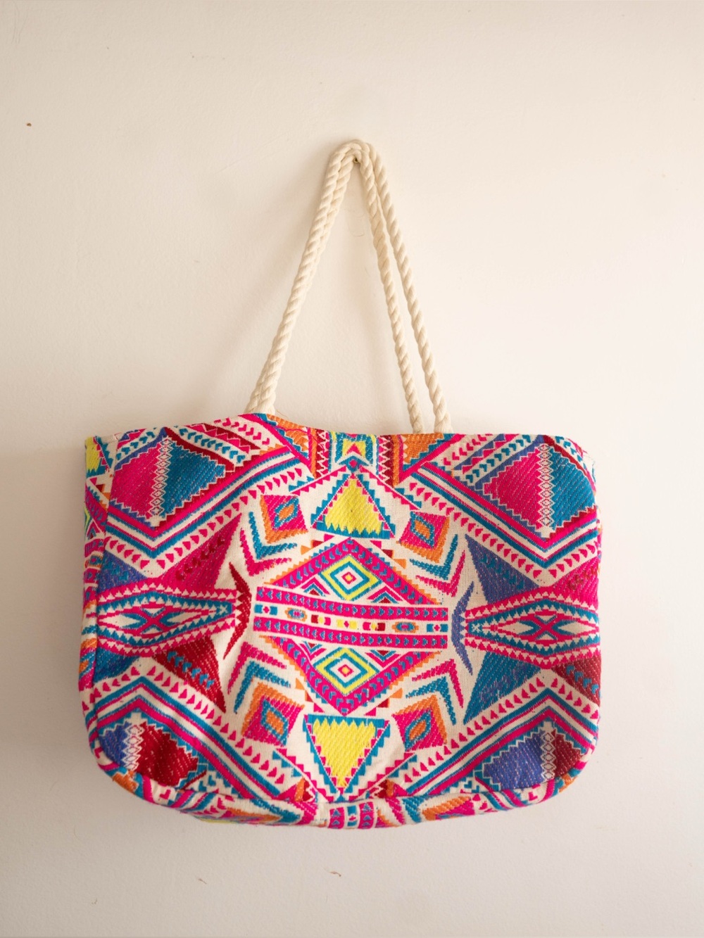 Judith March Neon Aztec Beach Tote Bag | Boho Southwestern Weekender Carryall